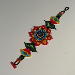Handmade Multicolor Chaquira Beaded Flower Bracelet